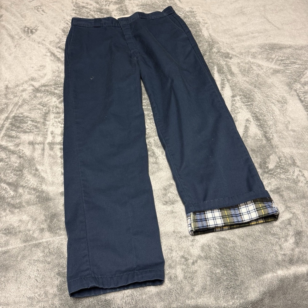 Dickies Pants Mens 36x32 Blue Flannel Lined Workwear Outdoor Distressed Gorpcore